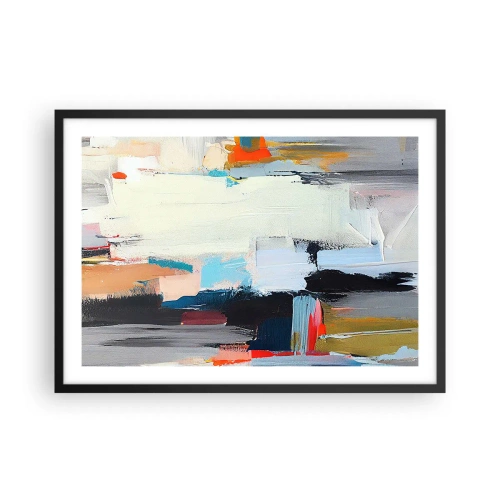 Poster in einem schwarzem Rahmen - Farbenfrohe Abstraktion mit dynamischen Pinselstrichen - 70x50cm - Gibt es eine Methode? - Moderne Wanddekoration für Wohnzimmer und Schlafzimmer ARTTOR