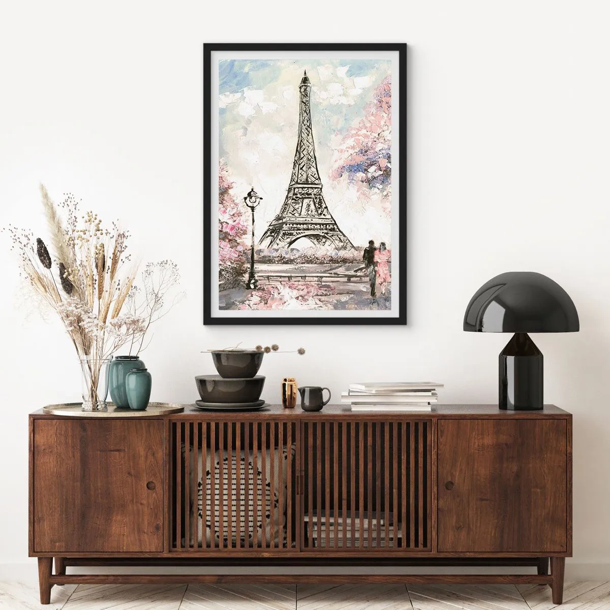 Poster in einem schwarzem Rahmen - Aprilspaziergang durch Paris - 61x91 cm