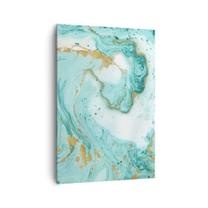 Bild auf Leinwand - Leinwandbild - Türkisfarbener Marmor mit goldenen Akzenten in einer abstrakten Komposition - 70x100cm - Unter der großen Welle der Edo-Ära - Moderne Wanddekoration für Wohnzimmer und Schlafzimmer ARTTOR