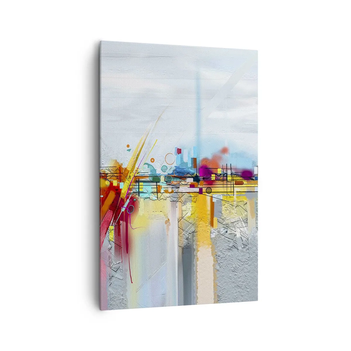 Bild auf Leinwand - Leinwandbild - Abstrakte Landschaft mit bunten Akzenten - 80x120cm - Freudenbrücke über den Fluss des Lebens - Moderne Wanddekoration für Wohnzimmer und Schlafzimmer ARTTOR