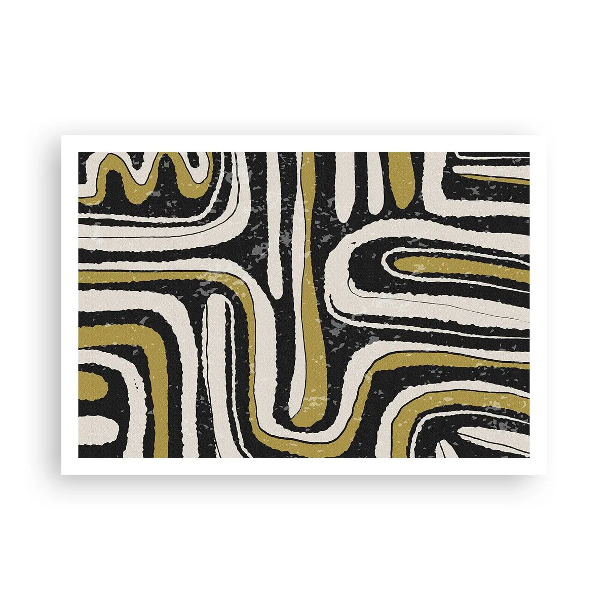 Poster - Abstraktes Muster in Schwarz, Weiß und Gold - 100x70cm - Komposition: Straßen und Gassen - Moderne Wanddekoration für Wohnzimmer und Schlafzimmer ARTTOR