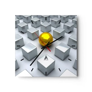 Wanduhr - Glasuhr - Warum ich? Geometrische Zusammensetzung - 40x40 cm