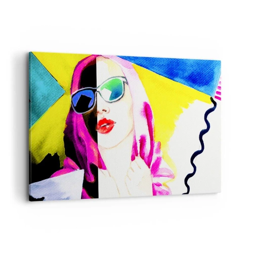 Bild auf Leinwand - Leinwandbild - Buntes Porträt einer Frau mit Sonnenbrille - 120x80cm - Ich bin nicht weiß und ich bin nicht schwarz - Moderne Wanddekoration für Wohnzimmer und Schlafzimmer ARTTOR