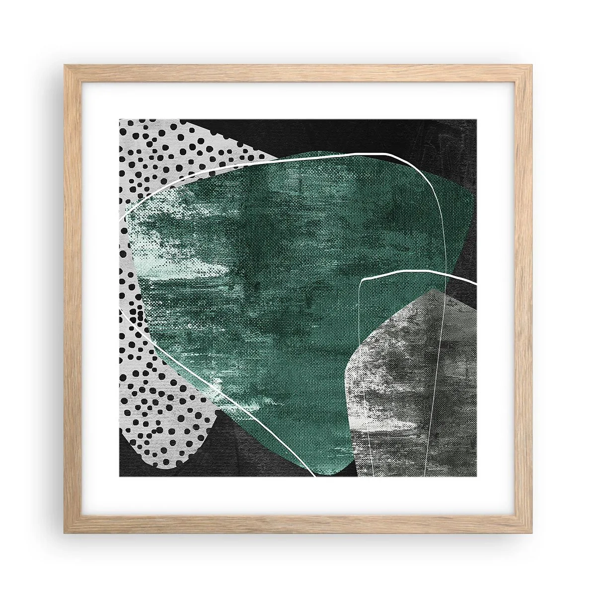 Poster in einem Rahmen aus heller Eiche - Bunte Abstraktion mit Blattgold - 40x40 cm