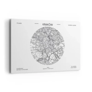 Bild auf Leinwand - Leinwandbild - Eine Karte von Krakau im minimalistischen Stil - 120x80cm - Anatomie von Krakau - Moderne Wanddekoration für Wohnzimmer und Schlafzimmer ARTTOR