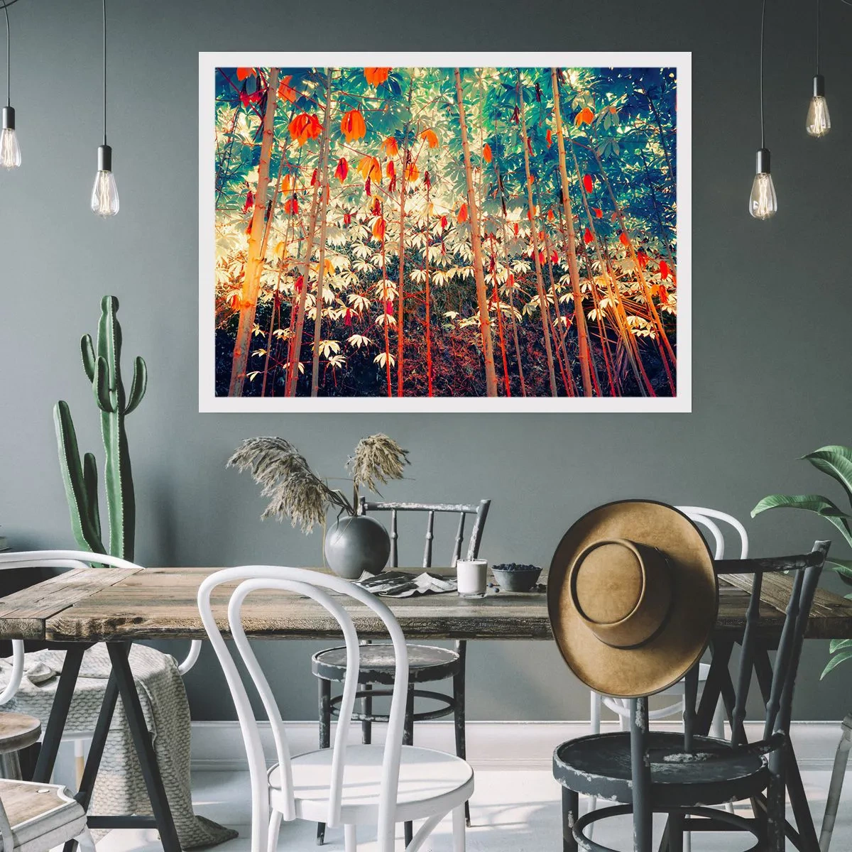 Poster - Ein bunter Bambuswald mit intensiven Farben - 100x70cm - Das geheime Leben der Blätter - Moderne Wanddekoration für Wohnzimmer und Schlafzimmer ARTTOR