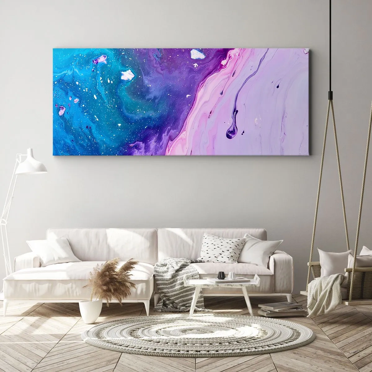 Bild auf Leinwand - Leinwandbild - Abstraktion in Lila- und Türkistönen, inspiriert von Kontrasten - 120x50cm - Yin und Yang - Moderne Wanddekoration für Wohnzimmer und Schlafzimmer ARTTOR