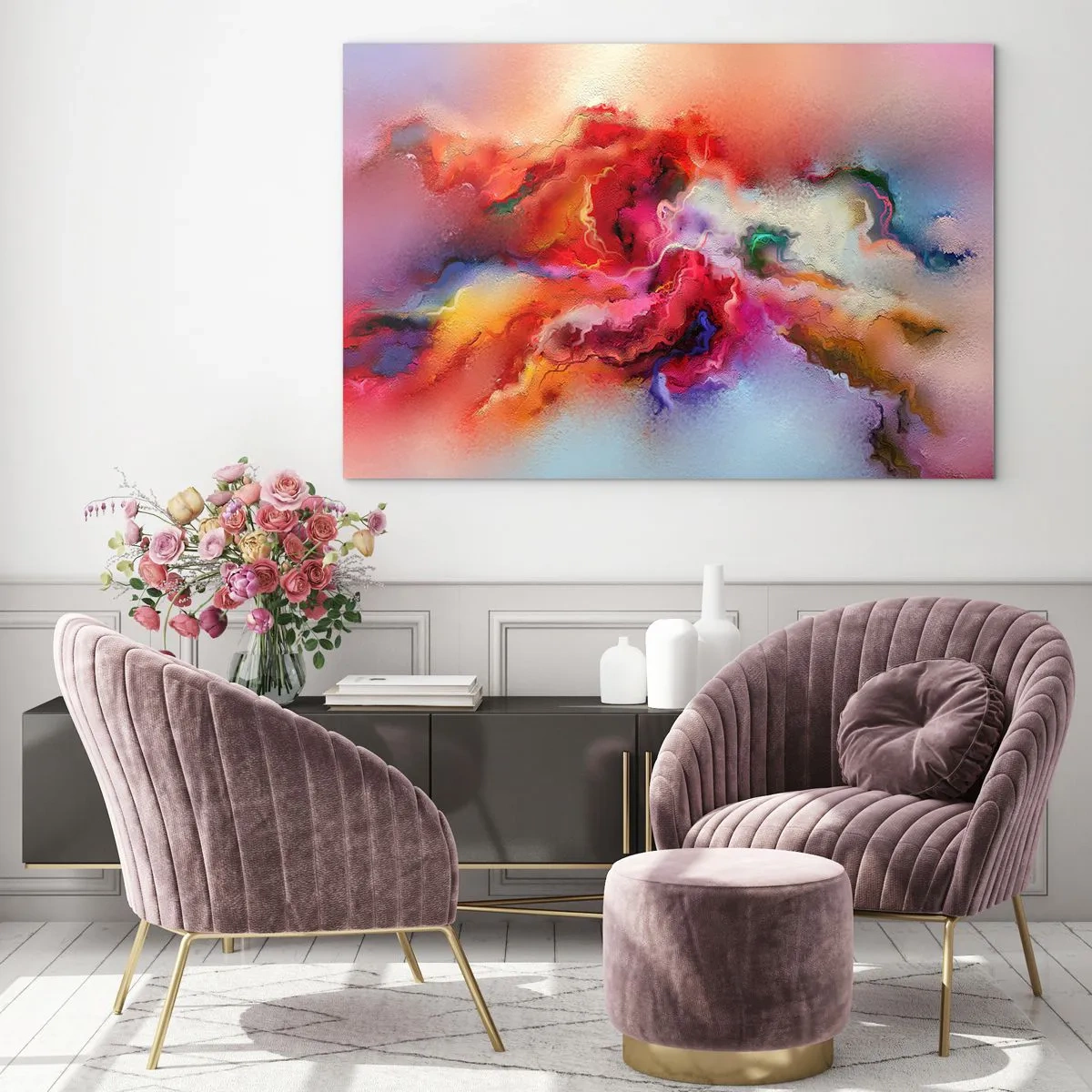 Glasbild - Bild auf glas - Eine farbenfrohe Abstraktion, die wirbelnden Rauchfahnen ähnelt. - 100x70cm - Wie man Träume fängt - rauchen - Moderne Wanddekoration für Wohnzimmer und Schlafzimmer ARTTOR