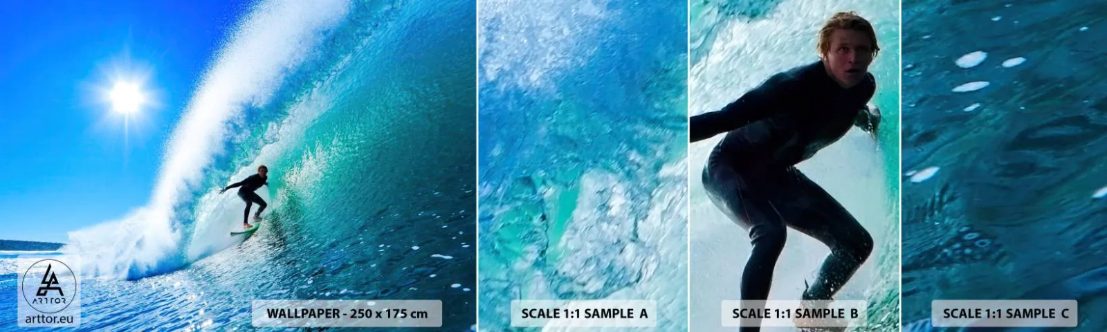 Fototapetenmuster Standard Eco - Durch das große Blau - Sport, Surfer, Meer - 100x30 cm