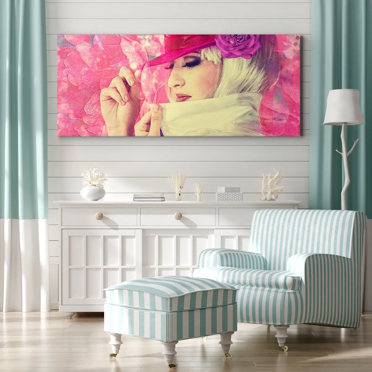 Bild auf Leinwand - Leinwandbild - Retro-Porträt in einem rosa Nebel - 100x40 cm