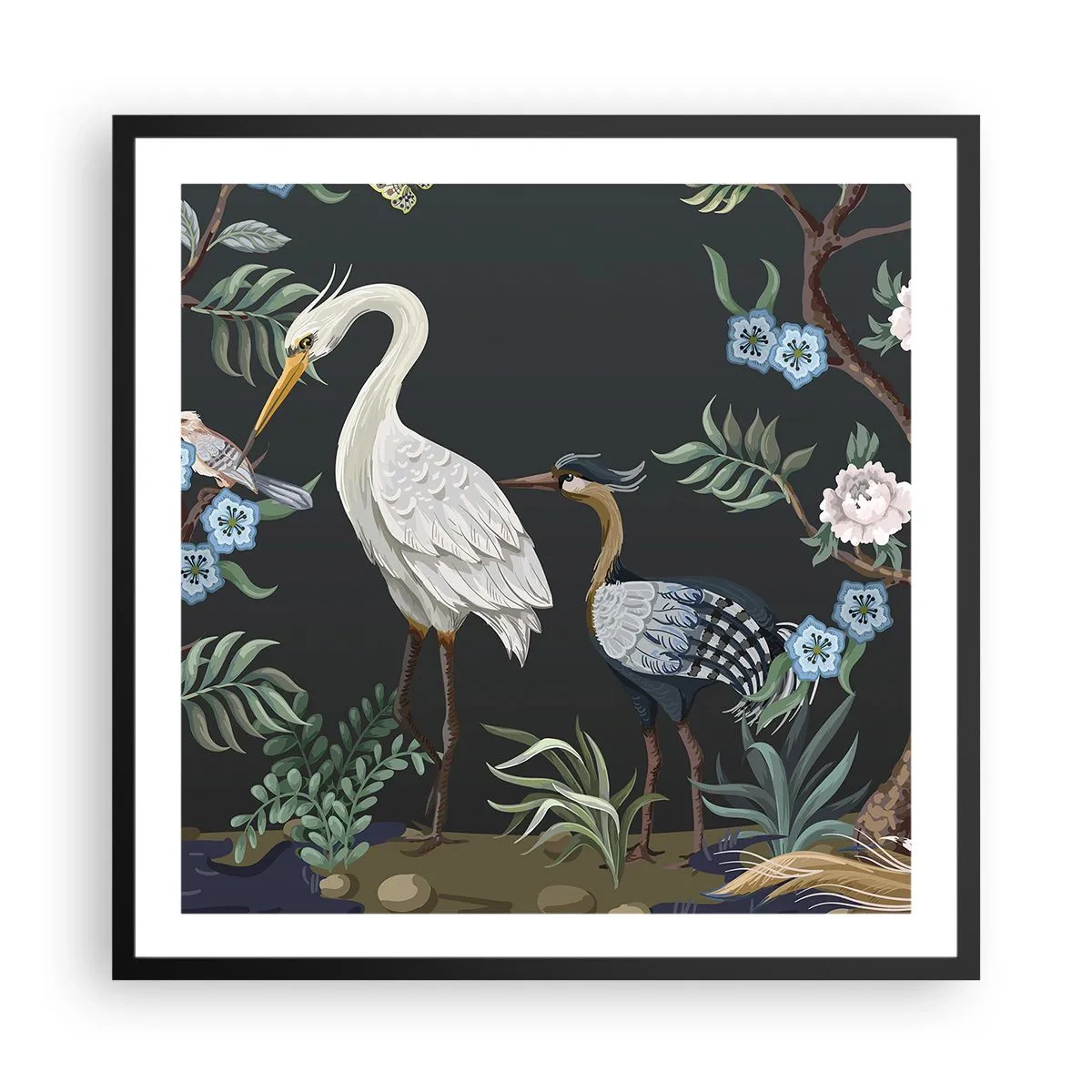 Poster in einem schwarzem Rahmen - Vogelparade - 60x60 cm