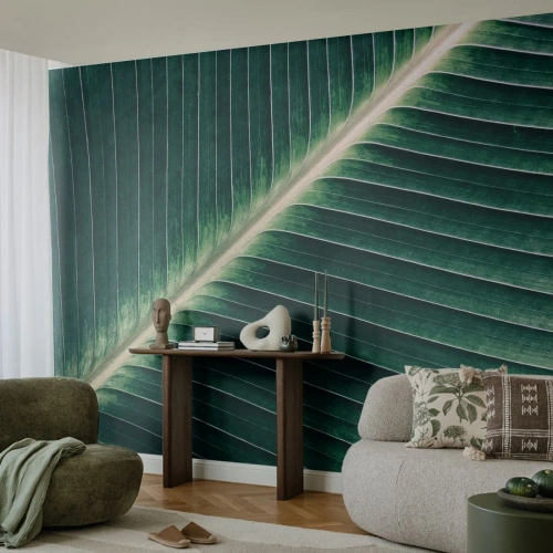 Fototapete Premium Canvas - Rhythmus der Natur - Abstraktion, Grünes Blatt, Grafik - 250x175 cm