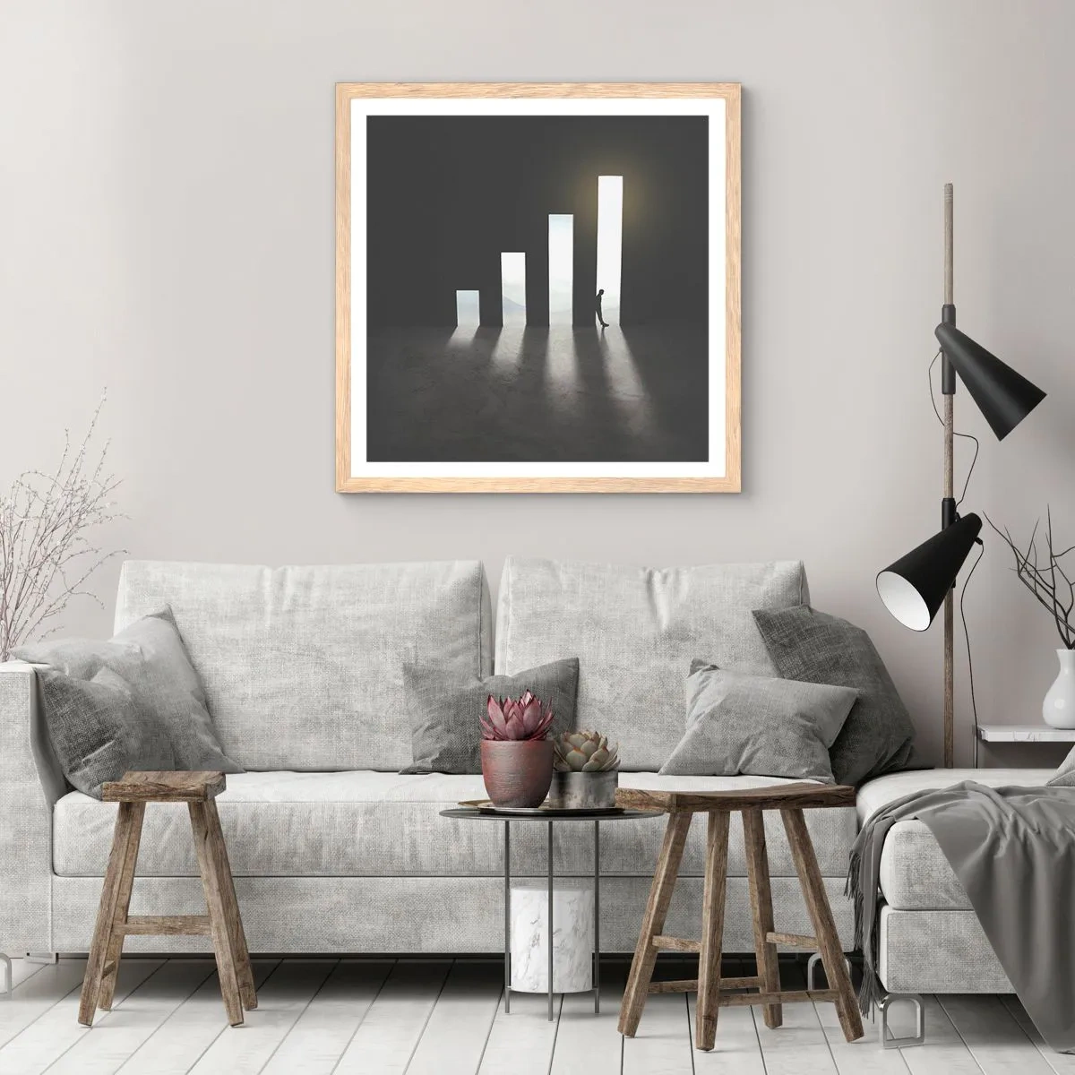 Poster in einem Rahmen aus heller Eiche - Erfolg – ​​Impression - 50x50 cm