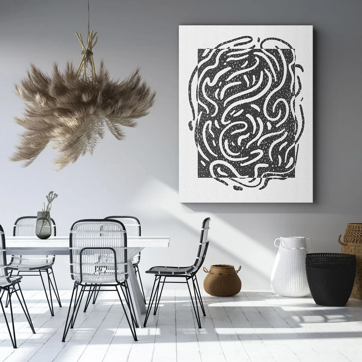 Bild auf Leinwand - Leinwandbild - Schwarz-Weiß-Abstraktion im geometrischen Stil - 80x120cm - Abstraktion: Freudentanz - Moderne Wanddekoration für Wohnzimmer und Schlafzimmer ARTTOR