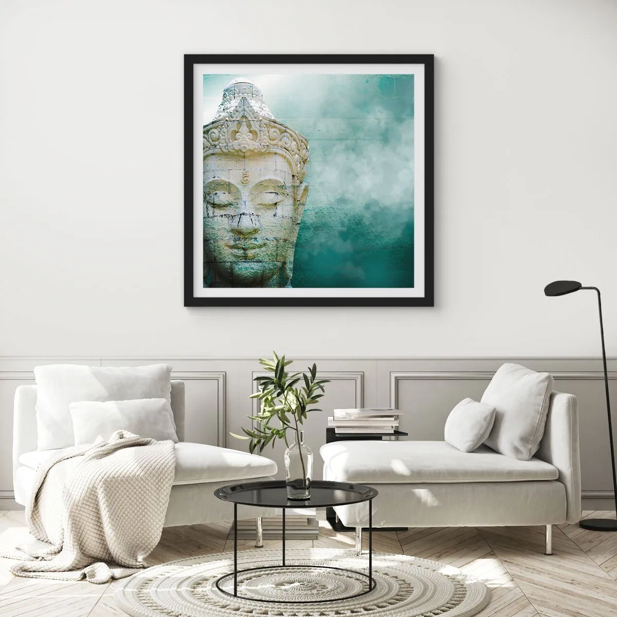 Poster in einem schwarzem Rahmen - Auf der Suche nach dem Licht - 60x60 cm