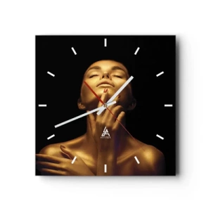 Wanduhr - Glasuhr - Porträt einer Frau in goldenem Glanz auf schwarzem Hintergrund - 30x30cm - Wie goldene Seide - Moderne Wanddekoration für Wohnzimmer und Schlafzimmer ARTTOR