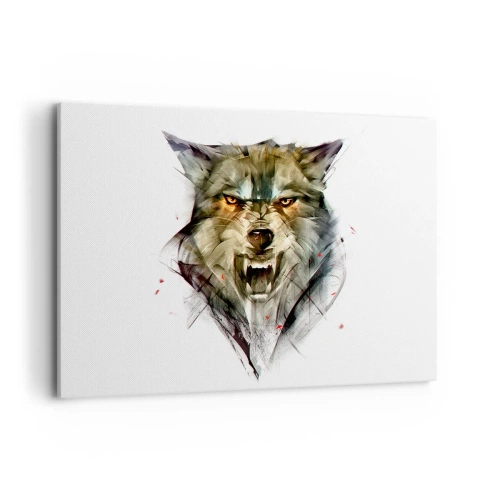 Bild auf Leinwand - Leinwandbild - Ein gefährlicher Wolf in dynamischer, künstlerischer Form - 120x80cm - Kein Schritt näher! - Moderne Wanddekoration für Wohnzimmer und Schlafzimmer ARTTOR