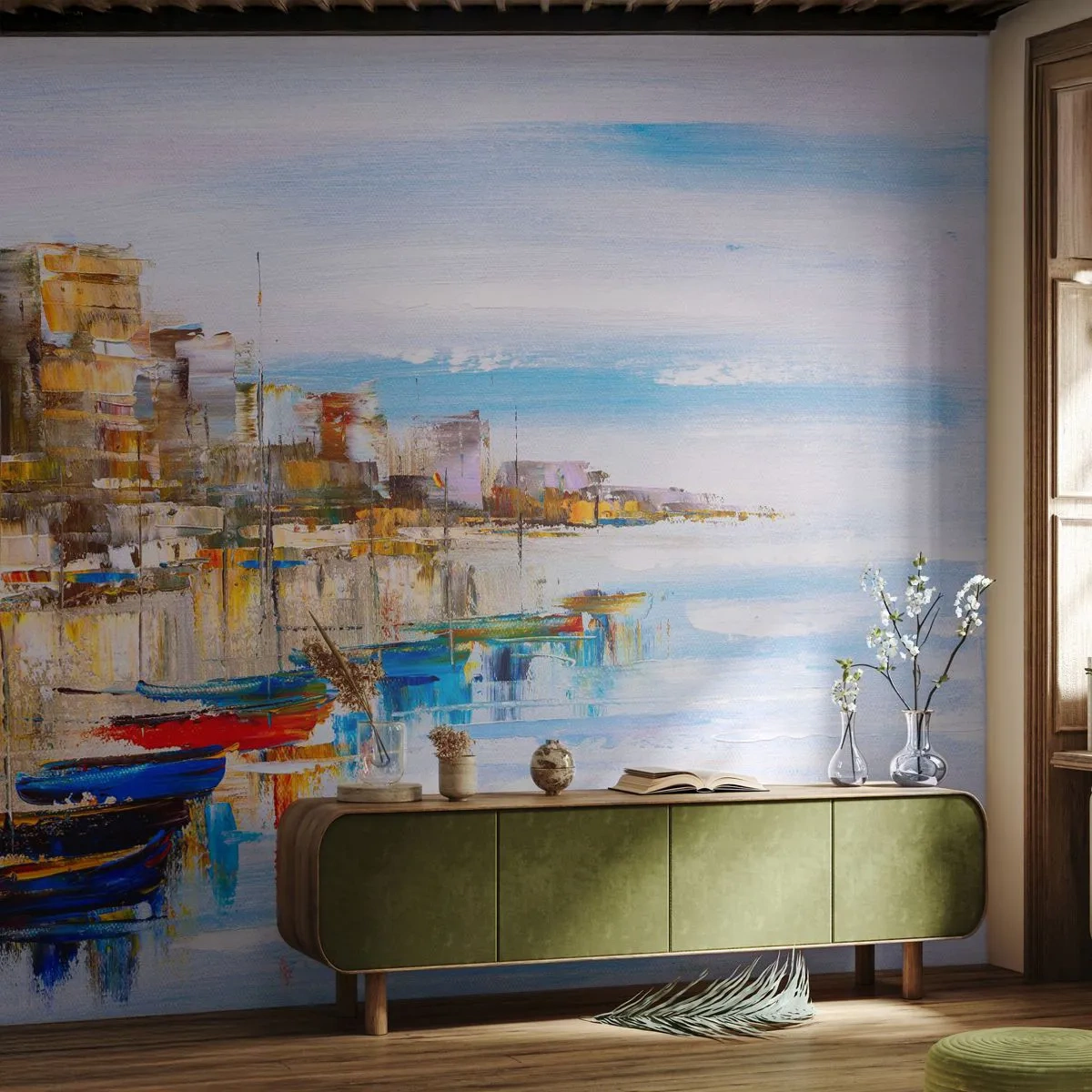 Fototapete Premium Canvas - Bunte urbane Oase - Landschaft, Hafen, Strand - 250x175 cm
