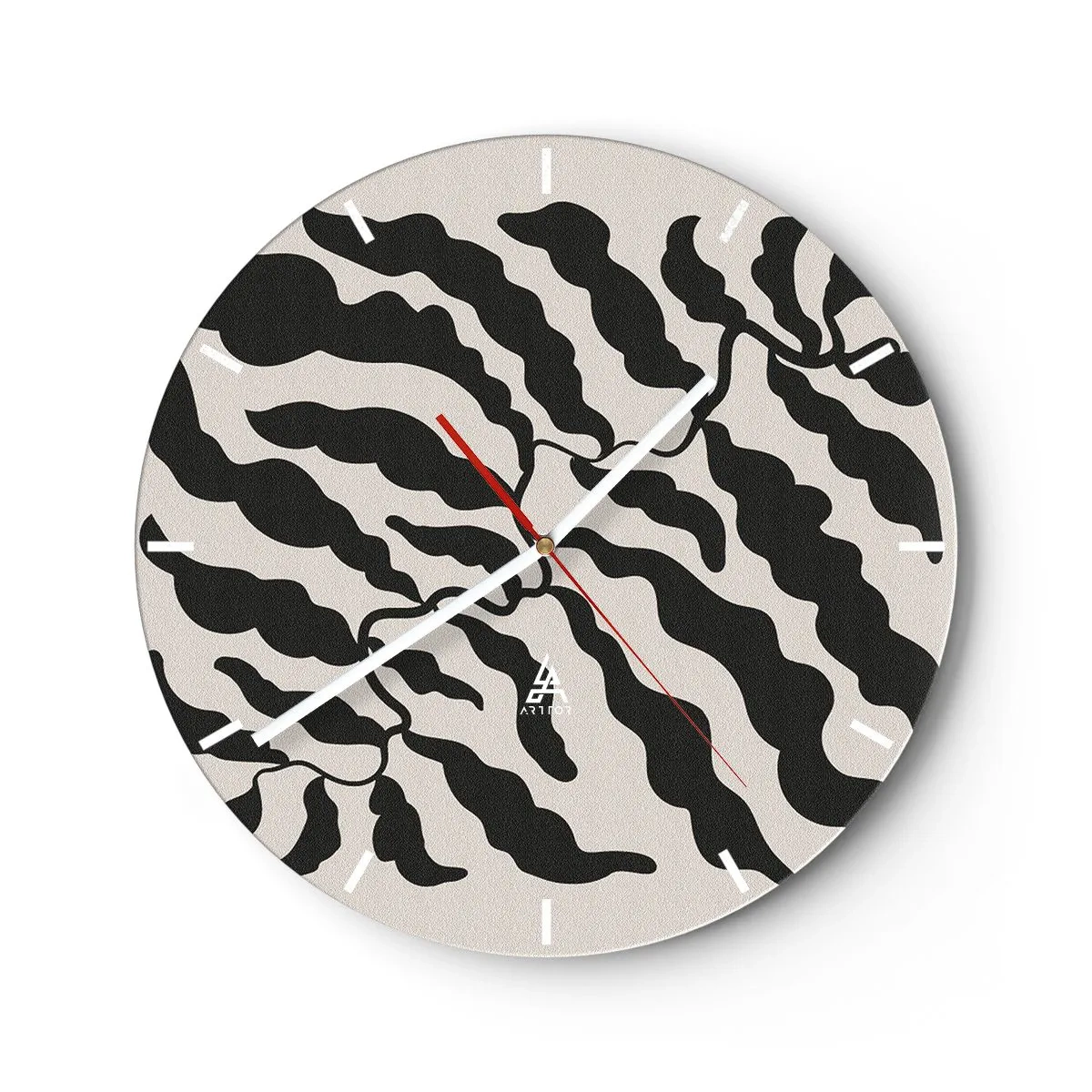 Wanduhr - Glasuhr - Schwarze organische blattähnliche Formen auf hellem Hintergrund - 30x30cm - Natur des Quadrats - Moderne Wanddekoration für Wohnzimmer, Küche und Schlafzimmer ARTTOR