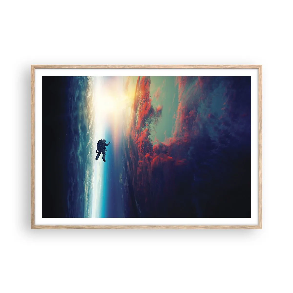 Poster in einem Rahmen aus heller Eiche - Sich dem Universum stellen - 100x70 cm