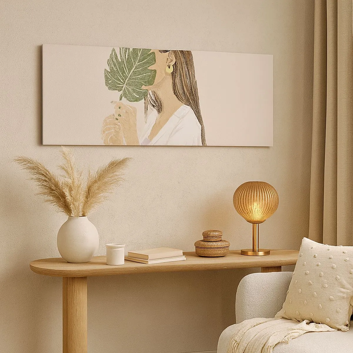 Bild auf Leinwand - Leinwandbild - Geheimnisvolles Porträt mit Fächer - 100x40 cm