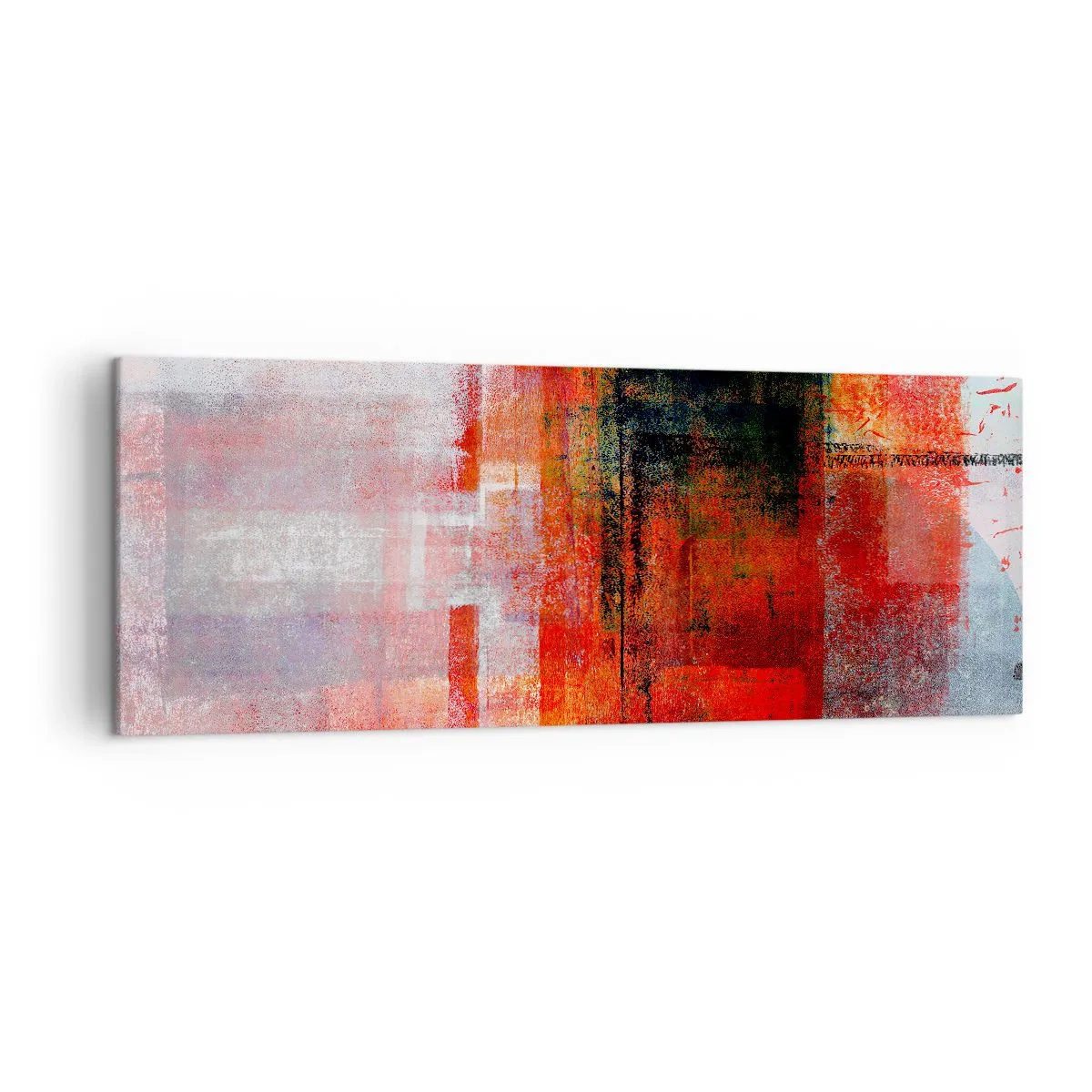 Bild auf Leinwand - Leinwandbild - Abstrakte geometrische Komposition mit roten und orangefarbenen Akzenten - 140x50cm - Komposition leuchtet - Moderne Wanddekoration für Wohnzimmer und Schlafzimmer ARTTOR