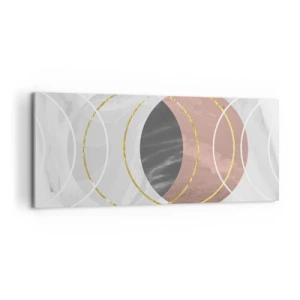 Bild auf Leinwand - Leinwandbild - Abstrakte geometrische Komposition mit Kreisen und metallischen Details - 120x50cm - Musik der Sphären - Moderne Wanddekoration für Wohnzimmer und Schlafzimmer ARTTOR