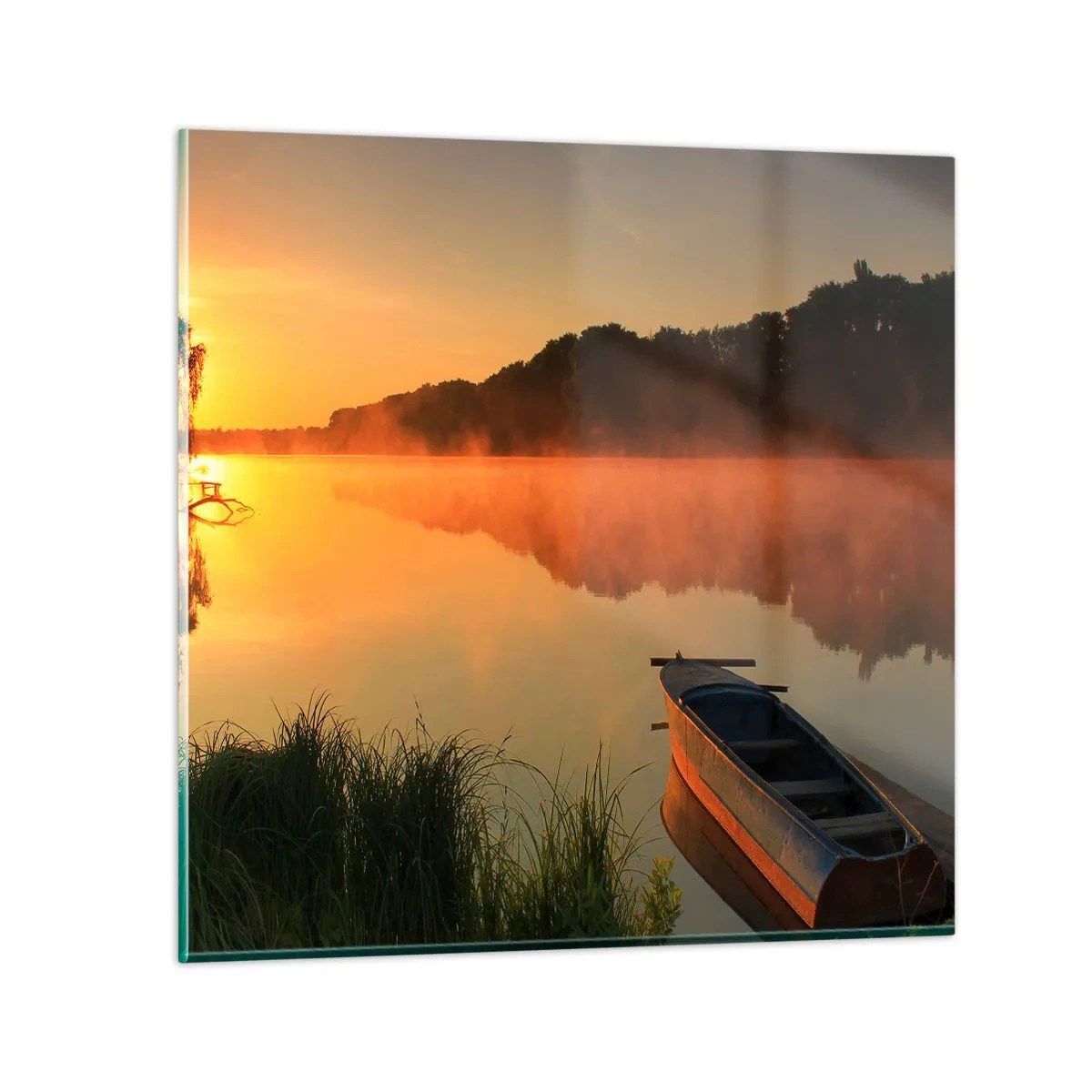 Glasbild - Bild auf glas - Sonnenaufgang über dem Wasser wie ein Spiegel - 70x70 cm