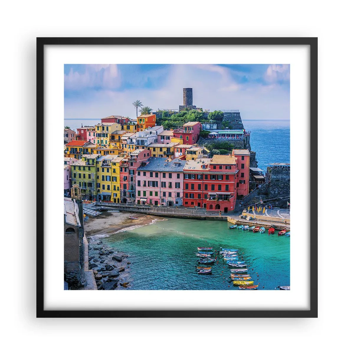 Poster in einem schwarzem Rahmen - Mediterrane Zauberstadt - 50x50 cm