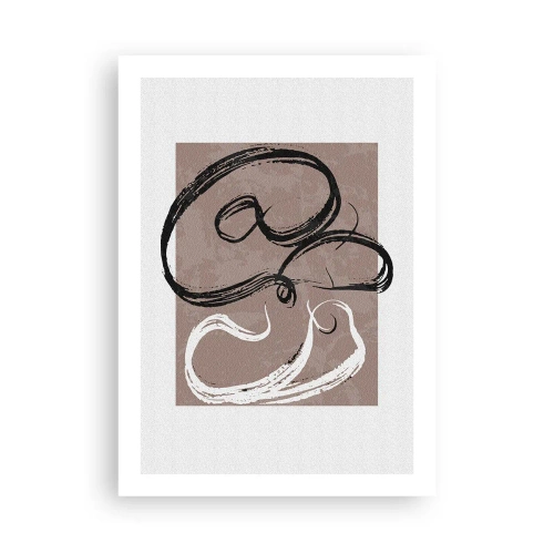 Poster - Abstrakte Komposition mit dynamischen Pinselstrichen in Schwarzweiß auf braunem Hintergrund. - 50x70cm - Komposition – die Suche nach Fülle - Moderne Wanddekoration für Wohnzimmer und Schlafzimmer ARTTOR