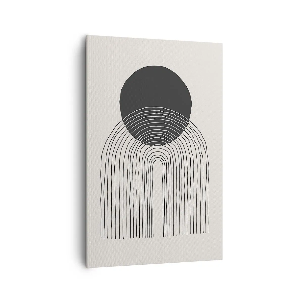 Bild auf Leinwand - Leinwandbild - Abstraktes Muster mit Linien und einem schwarzen Kreis auf hellem Hintergrund - 80x120cm - Zittern und Vertrauen - Moderne Wanddekoration für Wohnzimmer und Schlafzimmer ARTTOR