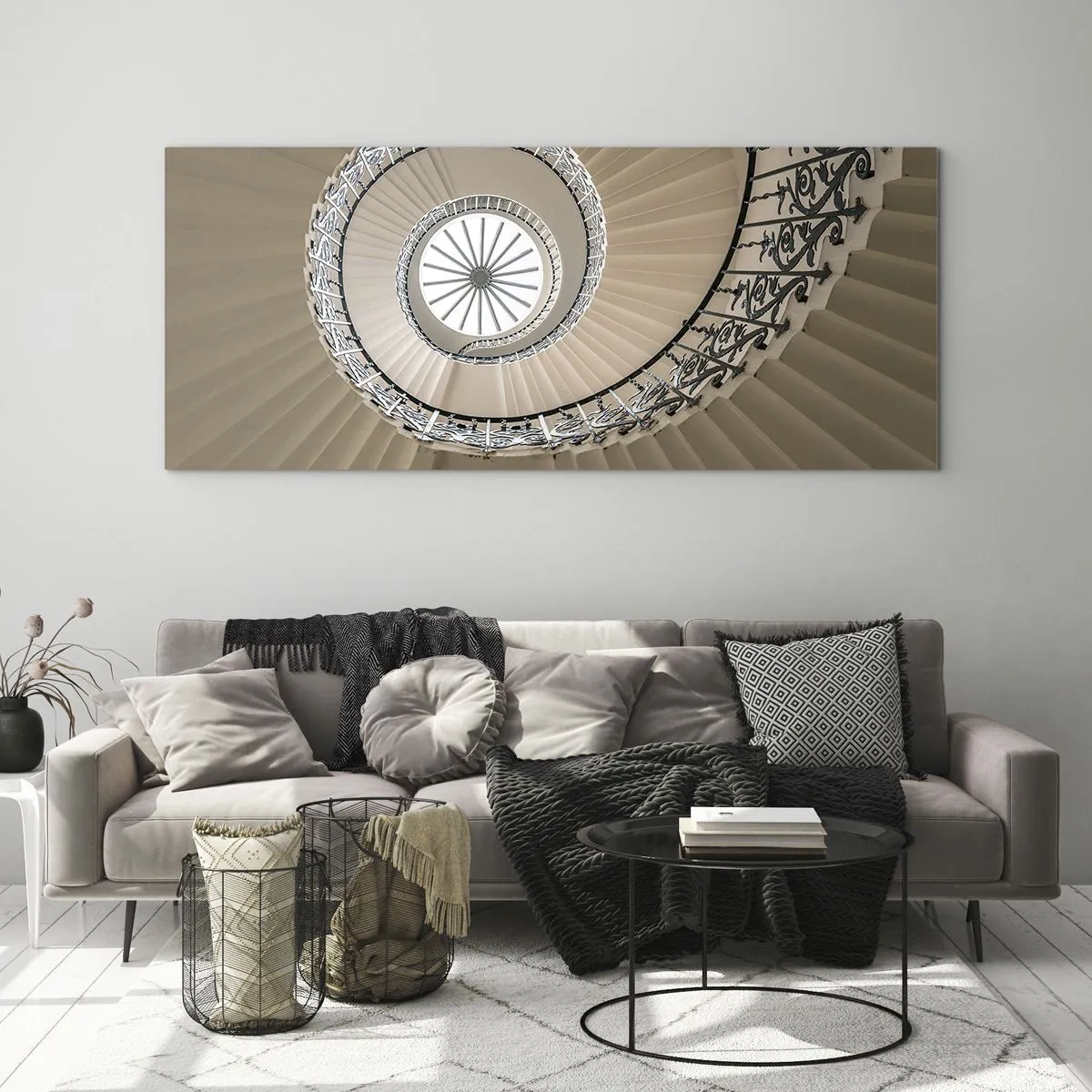 Glasbild - Bild auf glas - Wendeltreppe in elegantem geometrischem Ansatz - 160x50cm - Im Inneren der Muschel - Moderne Wanddekoration für Wohnzimmer und Schlafzimmer ARTTOR