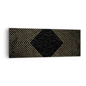 Bild auf Leinwand - Leinwandbild - Schwarzer Hintergrund mit einem geometrischen Muster aus goldenen Linien - 140x50cm - Geometrie im glamourösen Stil - Moderne Wanddekoration für Wohnzimmer und Schlafzimmer ARTTOR