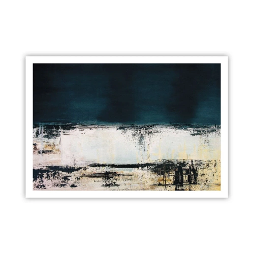 Poster - Abstrakte horizontale Komposition in Marineblau- und Weißtönen - 100x70cm - Horizontale Komposition - Moderne Wanddekoration für Wohnzimmer und Schlafzimmer ARTTOR