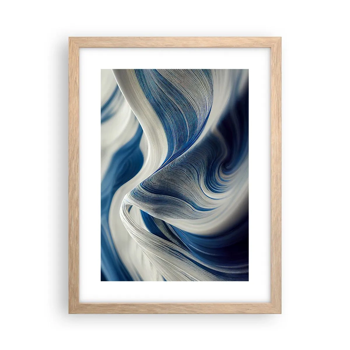 Poster in einem Rahmen aus heller Eiche - Fließfähigkeit von Blau und Weiß - 30x40 cm