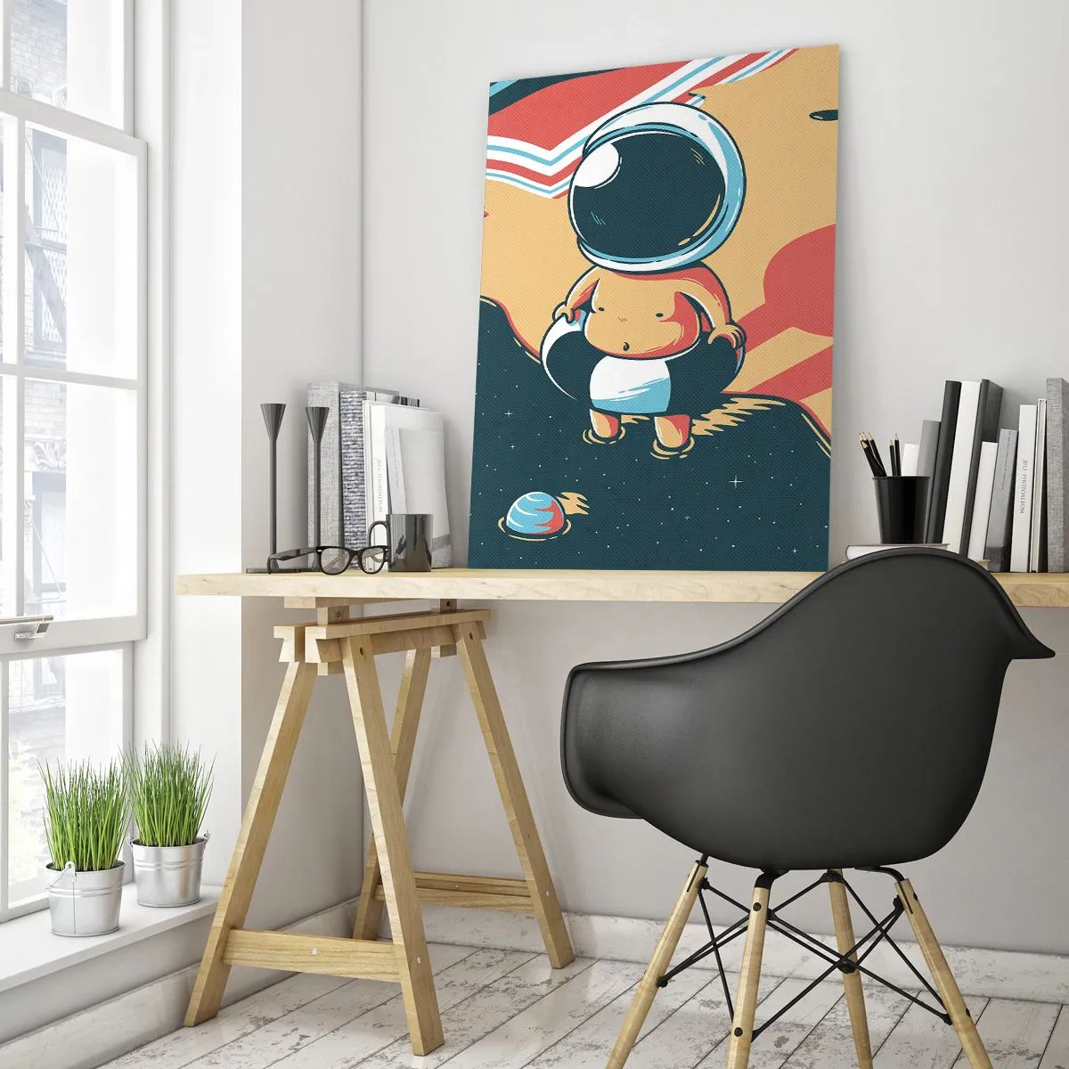Glasbild - Bild auf glas - Astronautenfigur an einem Strand mit kosmischer Landschaft - 50x70cm - Aus einer anderen Perspektive - Moderne Wanddekoration für Wohnzimmer und Schlafzimmer ARTTOR