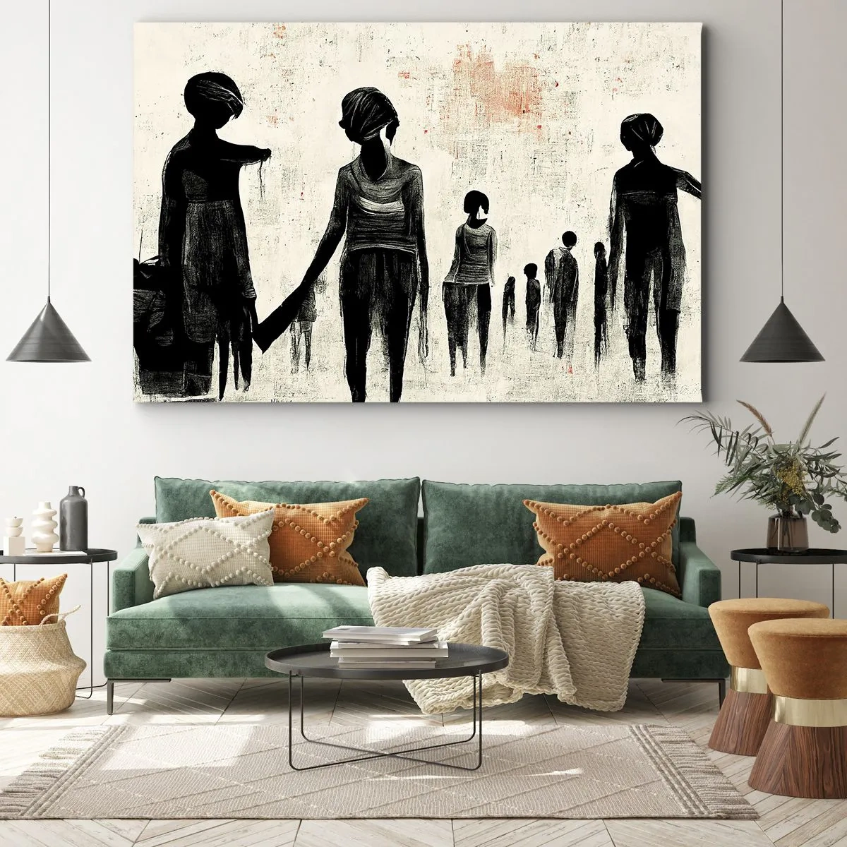 Bild auf Leinwand - Leinwandbild - Figuren in monochromer Komposition vor hellem Hintergrund - 100x70cm - Gegen die Einsamkeit - Moderne Wanddekoration für Wohnzimmer und Schlafzimmer ARTTOR