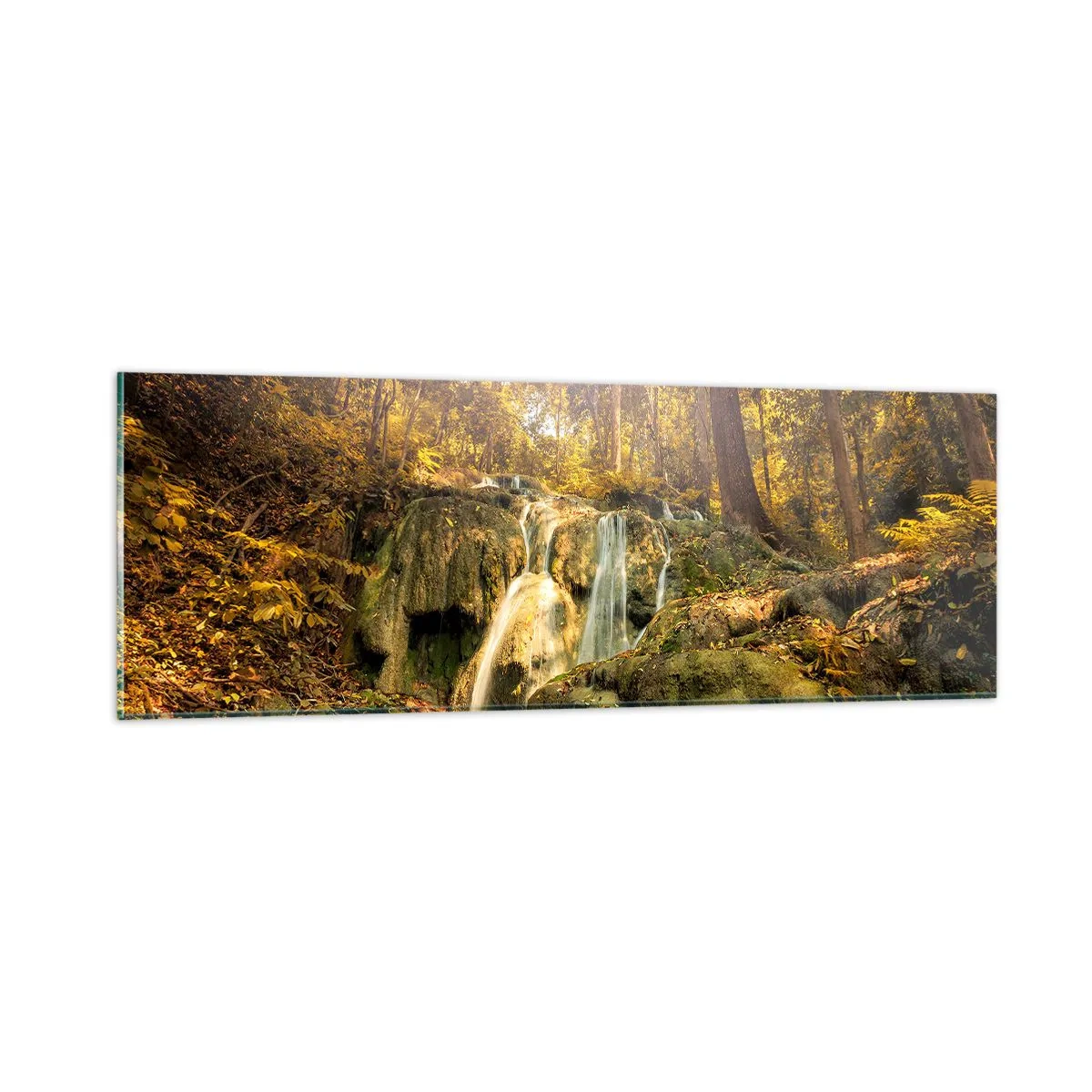 Glasbild - Bild auf glas - Waldkaskade im Grünen - 90x30 cm