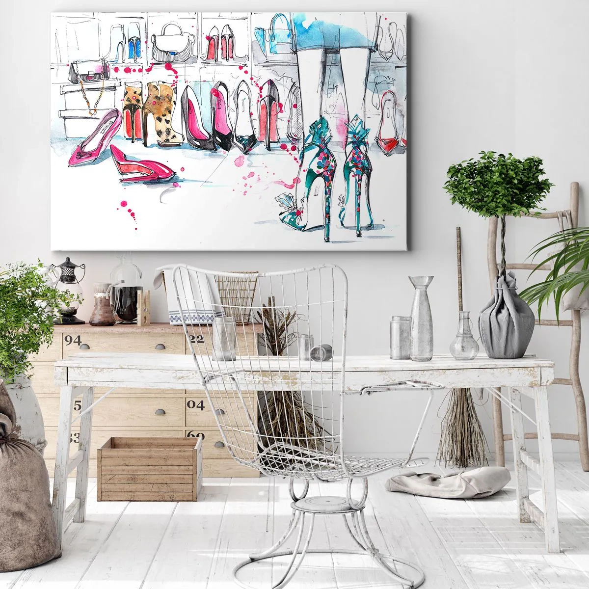Bild auf Leinwand - Leinwandbild - Künstlerische Grafiken mit High Heels und Accessoires - 70x50cm - Sesam, mach auf - Moderne Wanddekoration für Wohnzimmer und Schlafzimmer ARTTOR