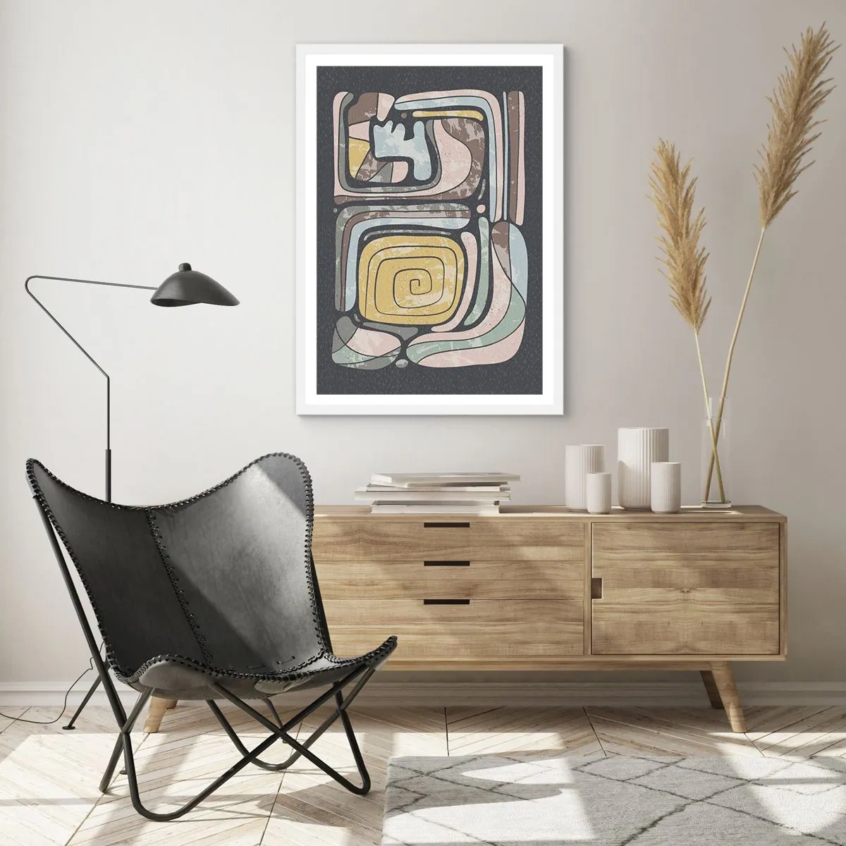 Poster in einem weißen Rahmen - Abstraktion im präkolumbianischen Geist - 50x70 cm