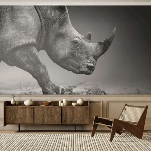 Maßgeschneiderte selbstklebende Fototapete Deluxe Sticker - Unaufhaltsame Stärke - Nashorn, Tiere, Afrika