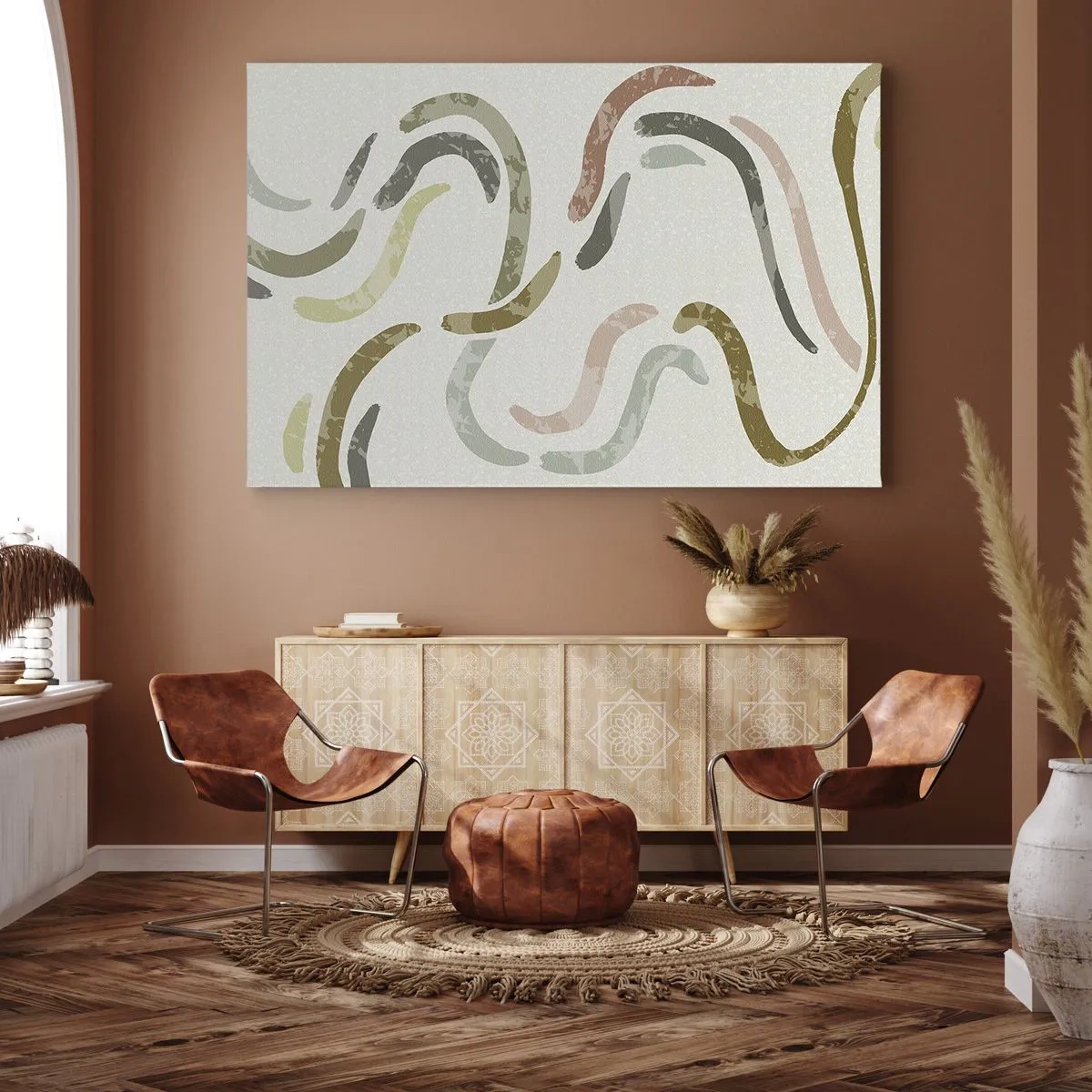 Bild auf Leinwand - Leinwandbild - Abstrakte Bögen in Pastellfarben - 100x70cm - Fröhlicher Tanz der Abstraktion - Moderne Wanddekoration für Wohnzimmer und Schlafzimmer ARTTOR