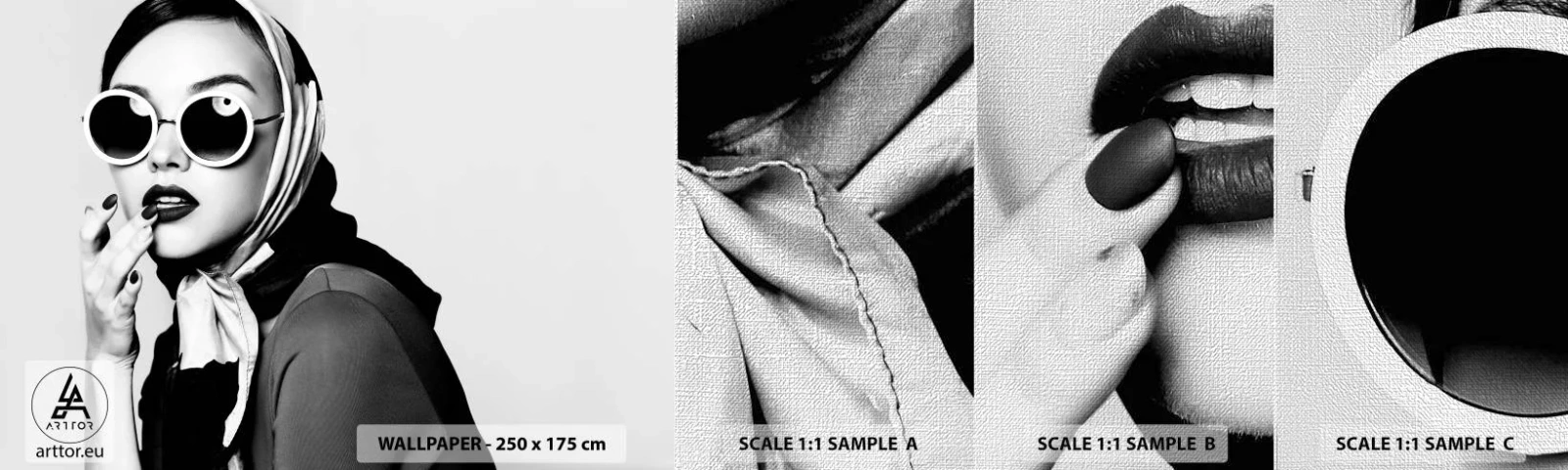 Fototapeten Muster Premium Canvas - Grüße aus den 1960er Jahren - Frau, Das Gesicht einer Frau, Jahrgang - 100x30 cm