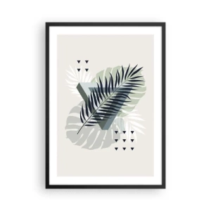 Poster in einem schwarzem Rahmen - Abstrakte tropische Blätter auf hellem Hintergrund - 50x70cm - Natur und Geometrie – zwei Ordnungen? - Moderne Wanddekoration für Wohnzimmer und Schlafzimmer ARTTOR