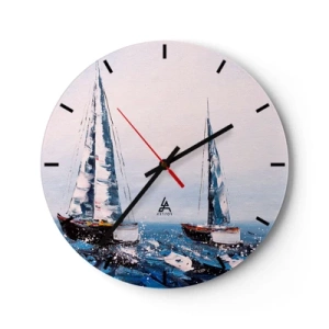 Wanduhr - Glasuhr - Zwei Segelboote auf stürmischer See im malerischen Stil - 30x30cm - Bruderschaft des Windes - Moderne Wanddekoration für Wohnzimmer, Küche und Schlafzimmer ARTTOR