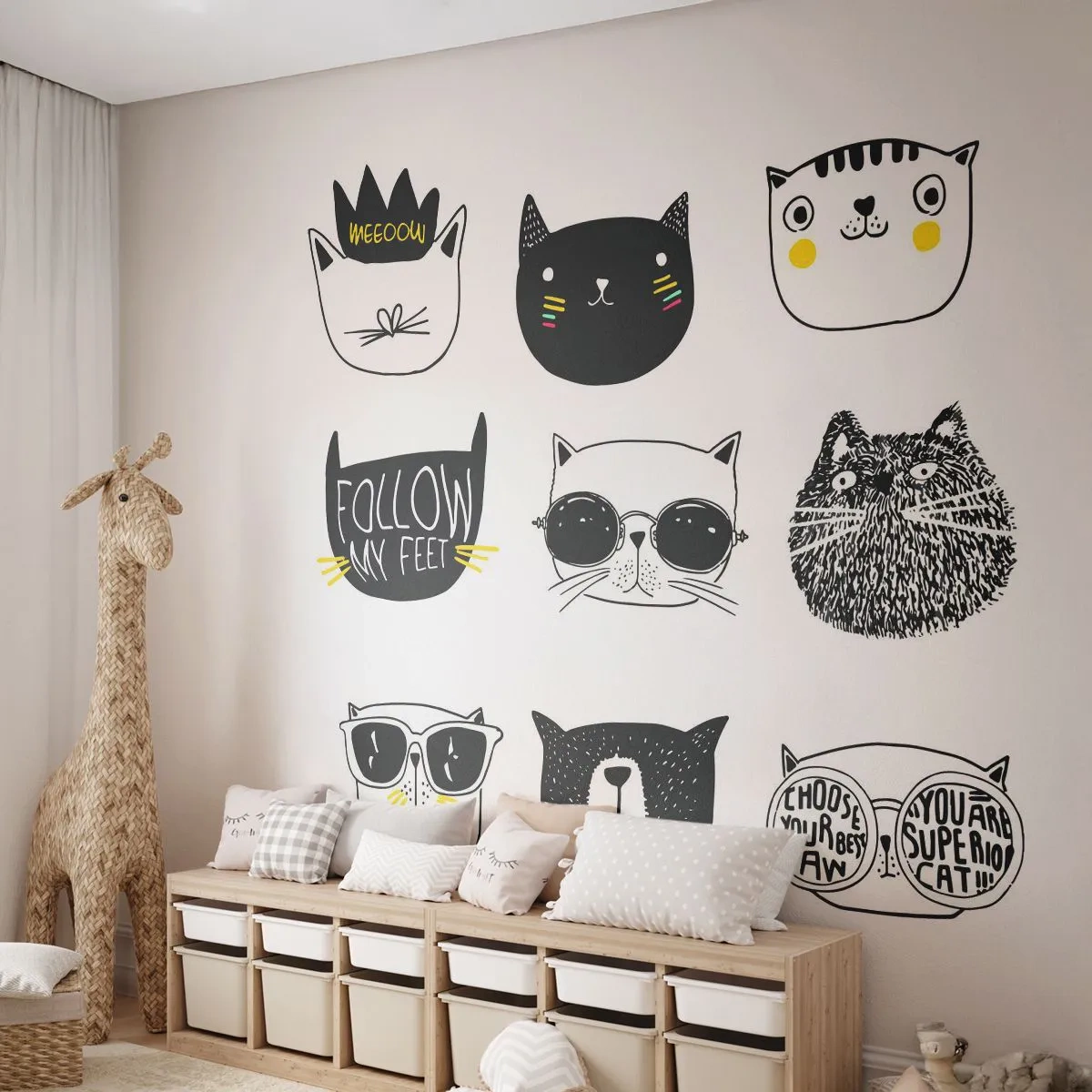 Fototapete Premium Sand - Jeder andere - Katze, Illustration, Grafik - 150x105 cm