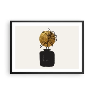 Poster in einem schwarzem Rahmen - Eine Zeichnung einer Blume in einer Vase vor einem goldenen Kreishintergrund - 70x50cm - Schönheit ist Gold wert - Moderne Wanddekoration für Wohnzimmer und Schlafzimmer ARTTOR