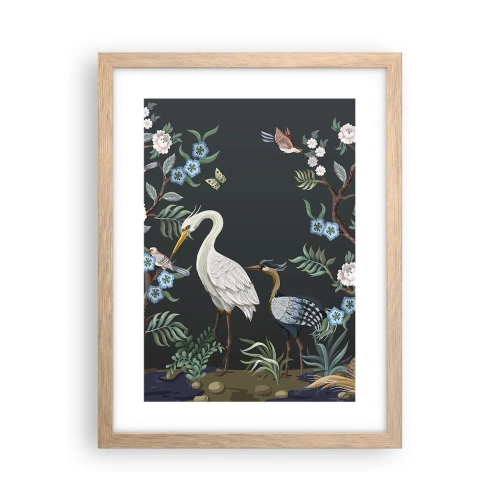 Poster in einem Rahmen aus heller Eiche - Vogelparade - 30x40 cm