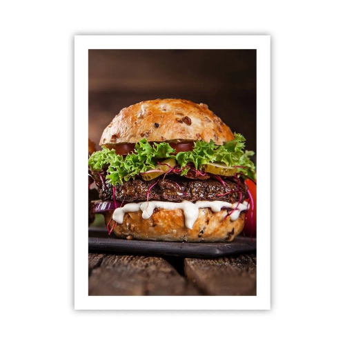 Poster - Appetitlicher Burger mit Gemüse und Sauce - 50x70cm - Amerikanischer Traum - Moderne Wanddekoration für Wohnzimmer und Schlafzimmer ARTTOR