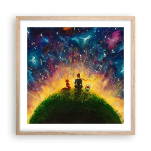 Poster in einem Rahmen aus heller Eiche - Liebe und Freundschaft - die ganze Welt - 50x50 cm